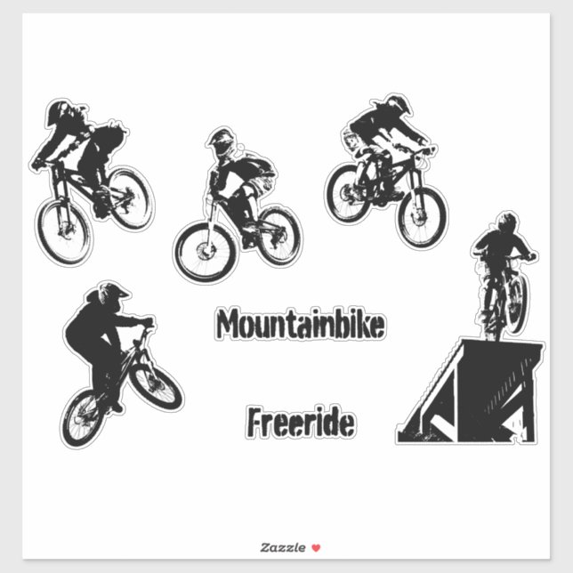 Freeride Mountain Bike Silhouette of Mountainbiker Sticker (Sheet)