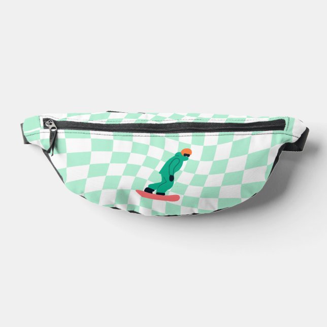 Freeride Snowboarder Cartoon Checkered    Fanny Pack (Lay Down)