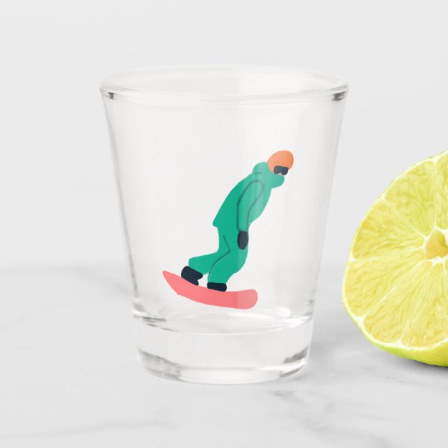 Freeride Snowboarder Green Suit Snowboarding Shot Glass (Front)