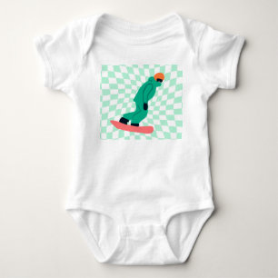 Freeride Snowboarder In Green Suit Checkered Baby Bodysuit
