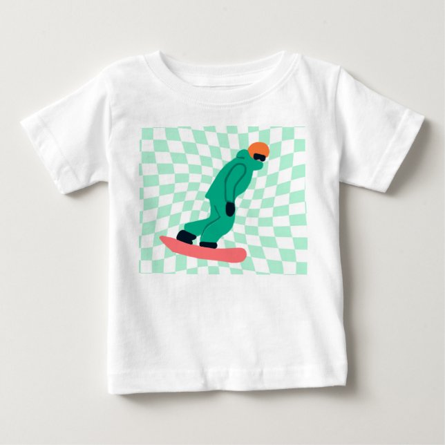 Freeride Snowboarder In Green Suit Checkered   Baby T-Shirt (Front)