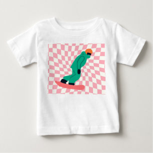 Freeride Snowboarder In Green Suit Checkered     Baby T-Shirt