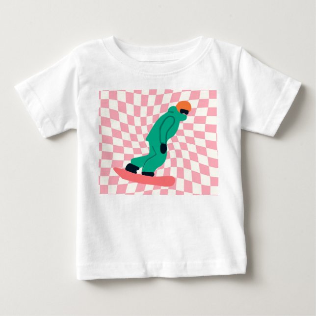 Freeride Snowboarder In Green Suit Checkered     Baby T-Shirt (Front)