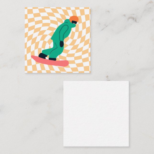 Freeride Snowboarder In Green Suit Checkered    Enclosure Card (Front/Back)