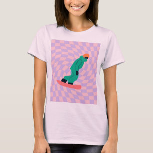 Freeride Snowboarder In Green Suit Checkered      T-Shirt