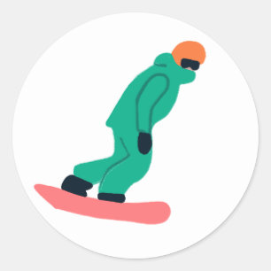 Freeride Snowboarder In Green Suit Illustration Classic Round Sticker