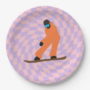 Freeride Snowboarder In Orange Suit Checkered    Paper Plates
