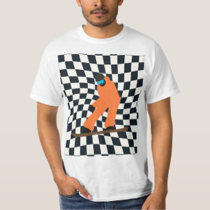 Freeride Snowboarder In Orange Suit Checkered    T-Shirt