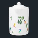 Freeride Snowboarder Snowboarding Design Teapot<br><div class="desc">Cool whimsical illustration art of colorful snowboarders, snowboarding downhill in mountains among pine, spruce, fir trees on fresh snow powder. Snowboard and xmas outdoor sport in a winter forest. Snowboarder gifts. Snowboarding Christmas decor.</div>