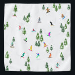Freeride Snowboarder Snowboarding Illustration    Bandana<br><div class="desc">Cool whimsical illustration art of colorful snowboarders,  snowboarding downhill in mountains among pine,  spruce,  fir trees on fresh snow powder. Snowboard and xmas outdoor sport in a winter forest. Snowboarder gifts. Snowboarding Christmas decor.</div>