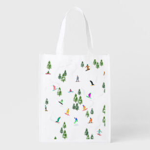 Freeride Snowboarder Snowboarding Illustration  Grocery Bag