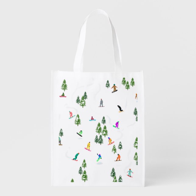 Freeride Snowboarder Snowboarding Illustration  Grocery Bag (Front)