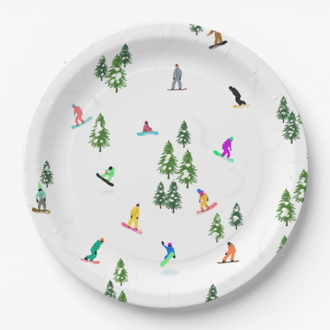Freeride Snowboarder Snowboarding Illustration   Paper Plates (Front)