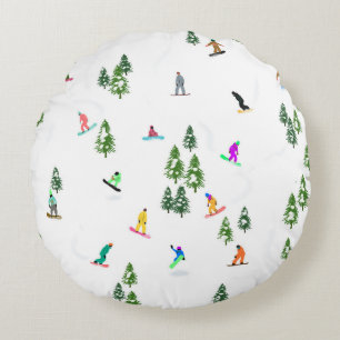 Freeride Snowboarder Snowboarding Illustration    Round Pillow