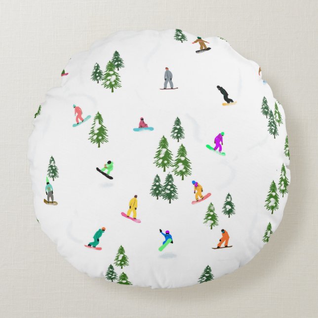 Freeride Snowboarder Snowboarding Illustration    Round Pillow (Front)