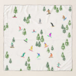 Freeride Snowboarder Snowboarding Illustration   Scarf<br><div class="desc">Cool whimsical illustration art of colorful snowboarders,  snowboarding downhill in mountains among pine,  spruce,  fir trees on fresh snow powder. Snowboard and xmas outdoor sport in a winter forest. Snowboarder gifts. Snowboarding Christmas decor.</div>