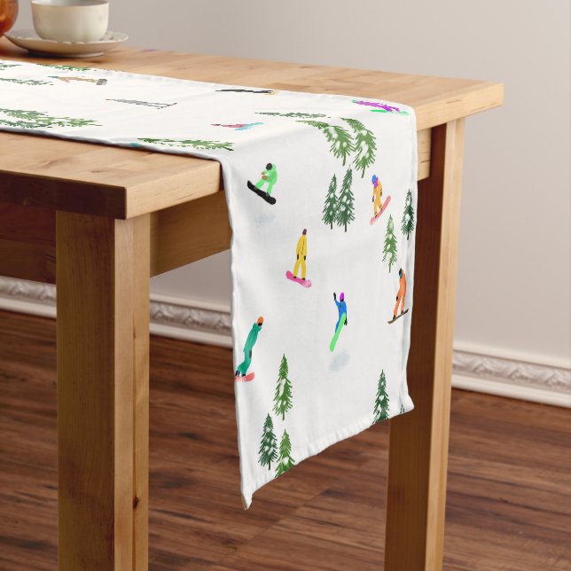 Freeride Snowboarder Snowboarding Illustration  Short Table Runner (In Situ)
