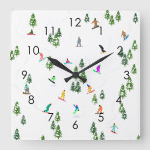 Freeride Snowboarder Snowboarding Illustration Square Wall Clock