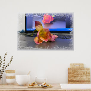 Freesia flower on the keyboard poster