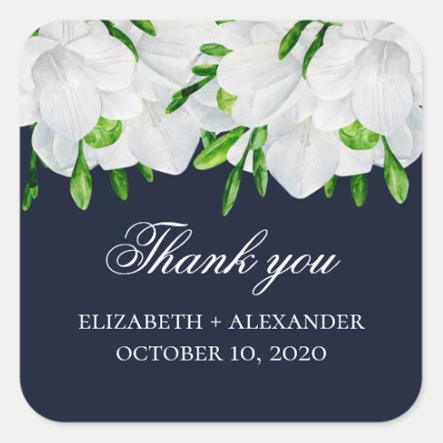 Freesia flowers Floral thank you Navy wedding Square Sticker