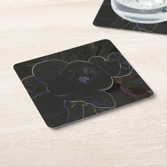 freesia flowers outlined square paper coaster (Angled)