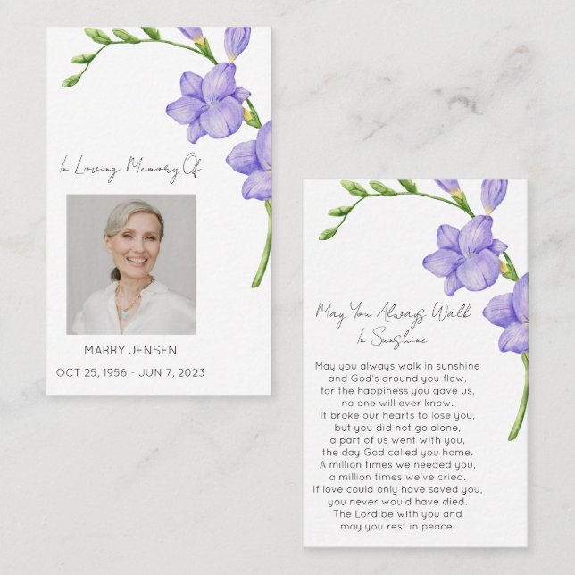 Freesia Memorial Photo Funeral Prayer Card (Front/Back)