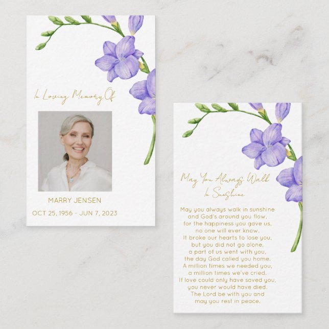 Freesia Memorial Photo Funeral Prayer Card (Front/Back)