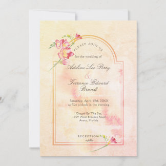 Freesia Sunset Peach Watercolor  Invitation