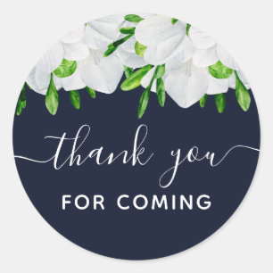 Freesia. Thank you for coming. Navy blue floral Classic Round Sticker