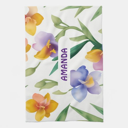 Freesia Watercolor Colorful Personalized Pattern Kitchen Towel