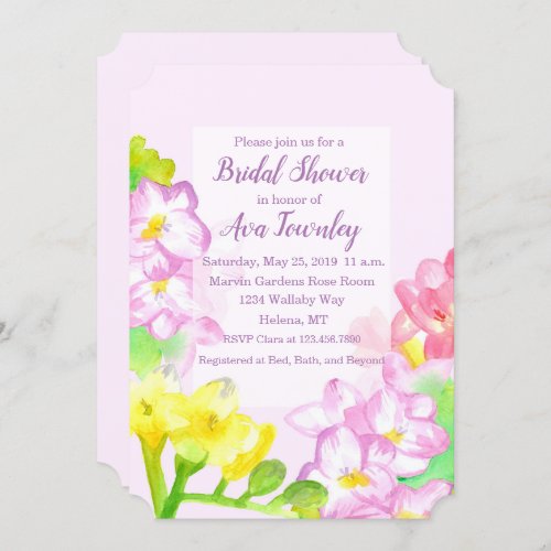 Freesia Watercolor Flowers Bridal Shower Invitation