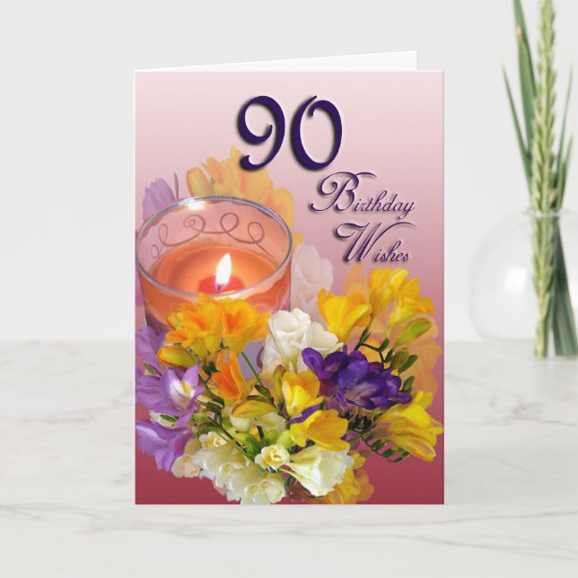 Freesias 90th Birthday Wishes Greeting Card (Front)