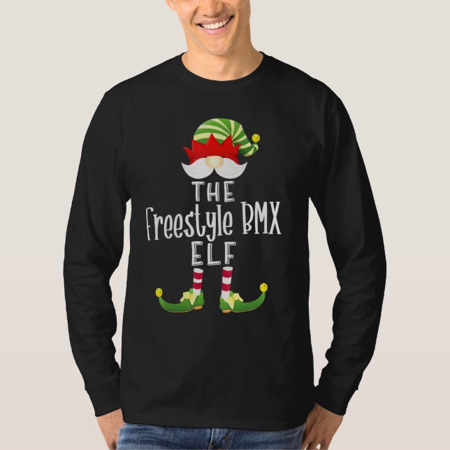 Freestyle Bmx Elf Group Christmas Pajama Party T-Shirt (Front)