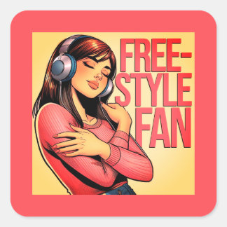 Freestyle Fan with Young Woman Wearing Headphones Square Sticker