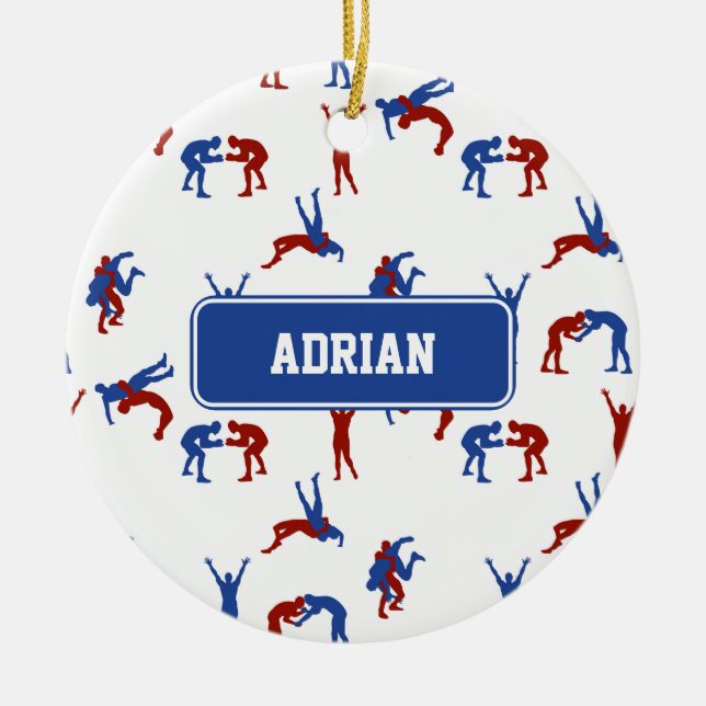 Freestyle Greco Roman Wrestling Pattern Ceramic Ornament (Front)