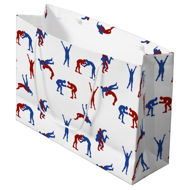 Freestyle Greco Roman Wrestling Pattern Large Gift Bag (Front Angled)