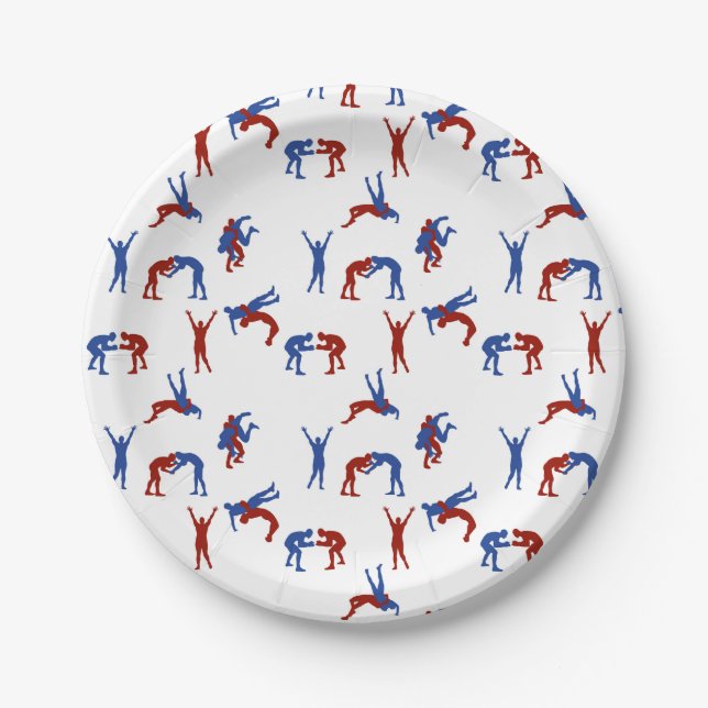 Freestyle Greco Roman Wrestling Pattern Paper Plates (Front)