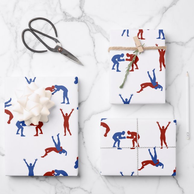 Freestyle Greco Roman Wrestling Pattern Wrapping Paper Sheets (Front)