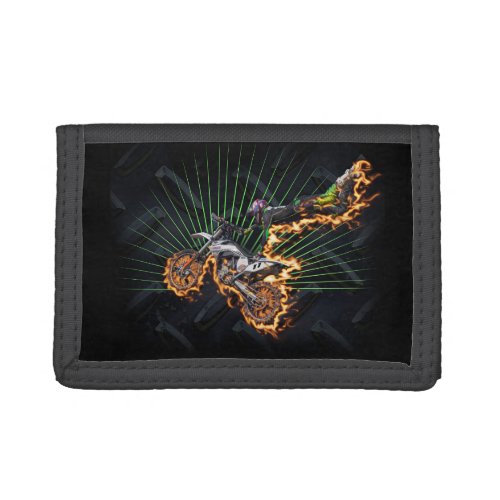Freestyle motocross rider flying high trifold wallet