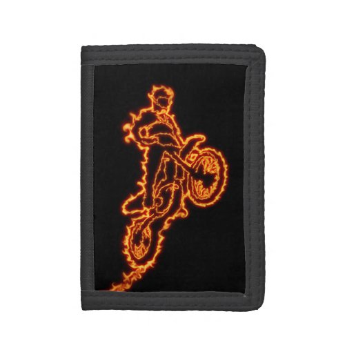 Freestyle motocross rider in flames trifold wallet