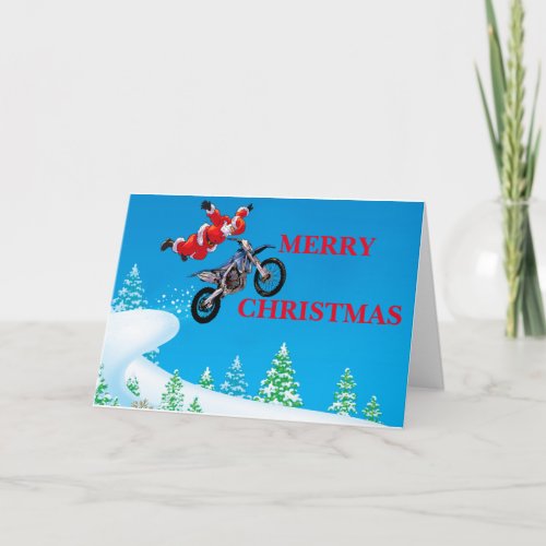 Freestyle motocross Santa Clause showing off Holiday Card