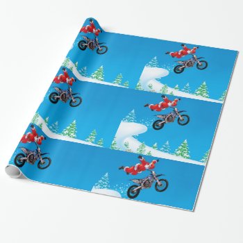 Freestyle Motocross Santa Clause Showing Off Wrapping Paper by McPhotoPosters at Zazzle