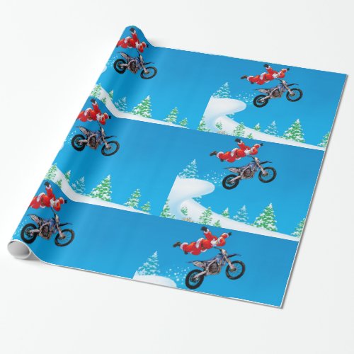 Freestyle motocross Santa Clause showing off Wrapping Paper