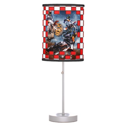 Freestyle motocross with red checkered flags table lamp