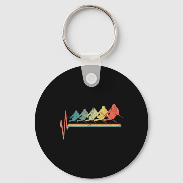 Freestyle Ski Skiing Skier Heartbeat Retro Funny G Keychain (Front)