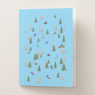 Freestyle Skiers Downhill Skiing Pastel Blue Pocket Folder