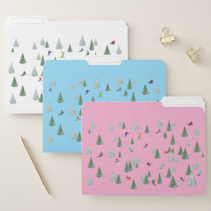 Freestyle Skiers Downhill Skiing White Pink Blue File Folder