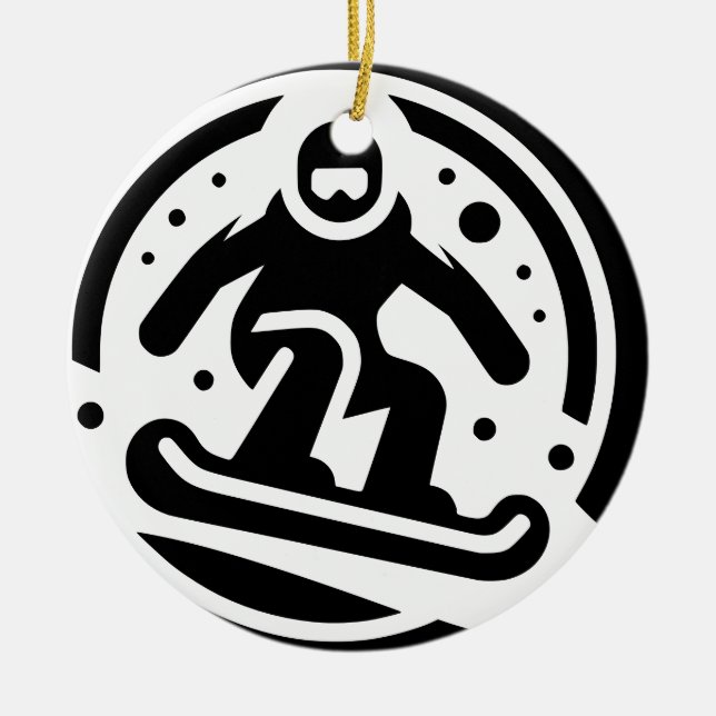 Freestyle Snowboarding Minimalist Black and White Ceramic Ornament (Front)