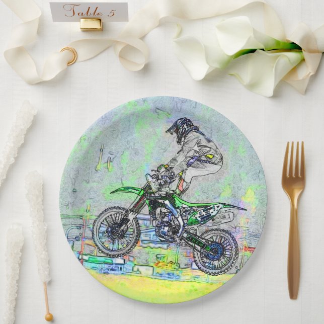 Freestyle Stuntman - Motocross Rider Paper Plates (Wedding)