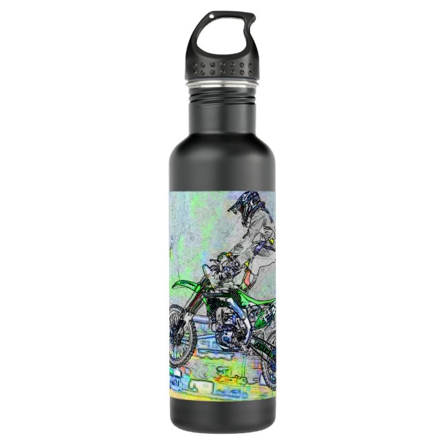 Freestyle Stuntman - Motocross Rider Stainless Steel Water Bottle (Front)